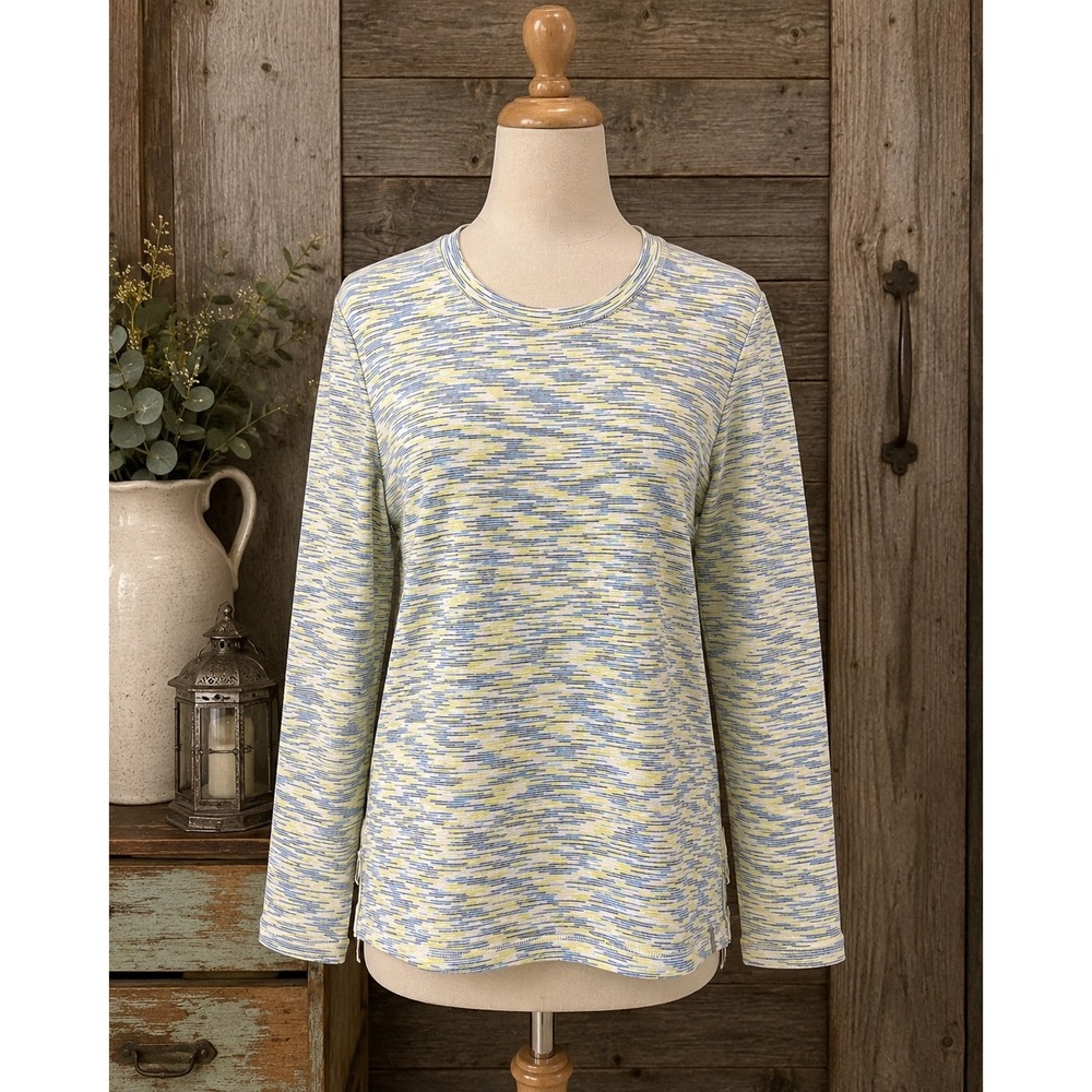T by Talbots Space Dye Long Sleeve Top Blue Yellow Crewneck Petite XL VN5301